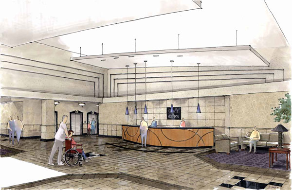 Rendering - Conceptual drawing of a hospital lobby