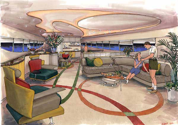 Rendering - Lazzara Yacht, concept drawing of a grand salon