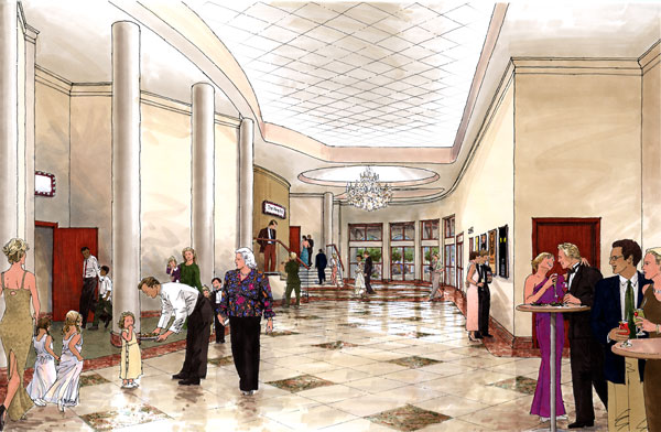 Rendering - Manatee Players Riverfront Theater, grand lobby rendering