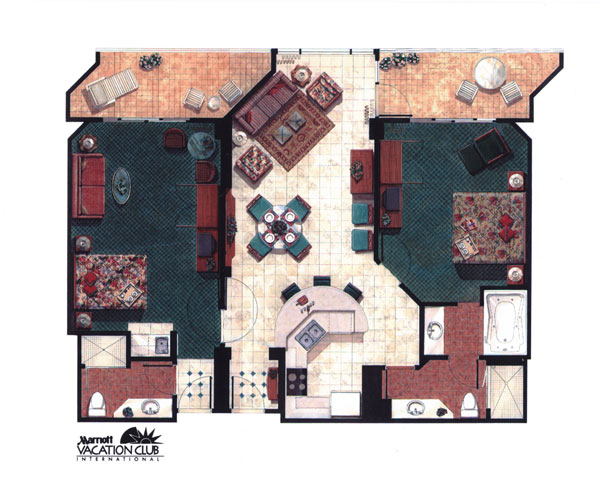 Rendering - Marriott Vacation Club International, detailed rendering of floor plan