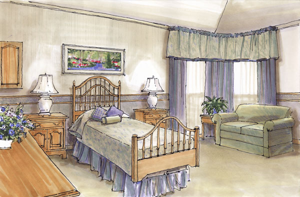 Rendering - Conceptual drawing of a Hospice patient room